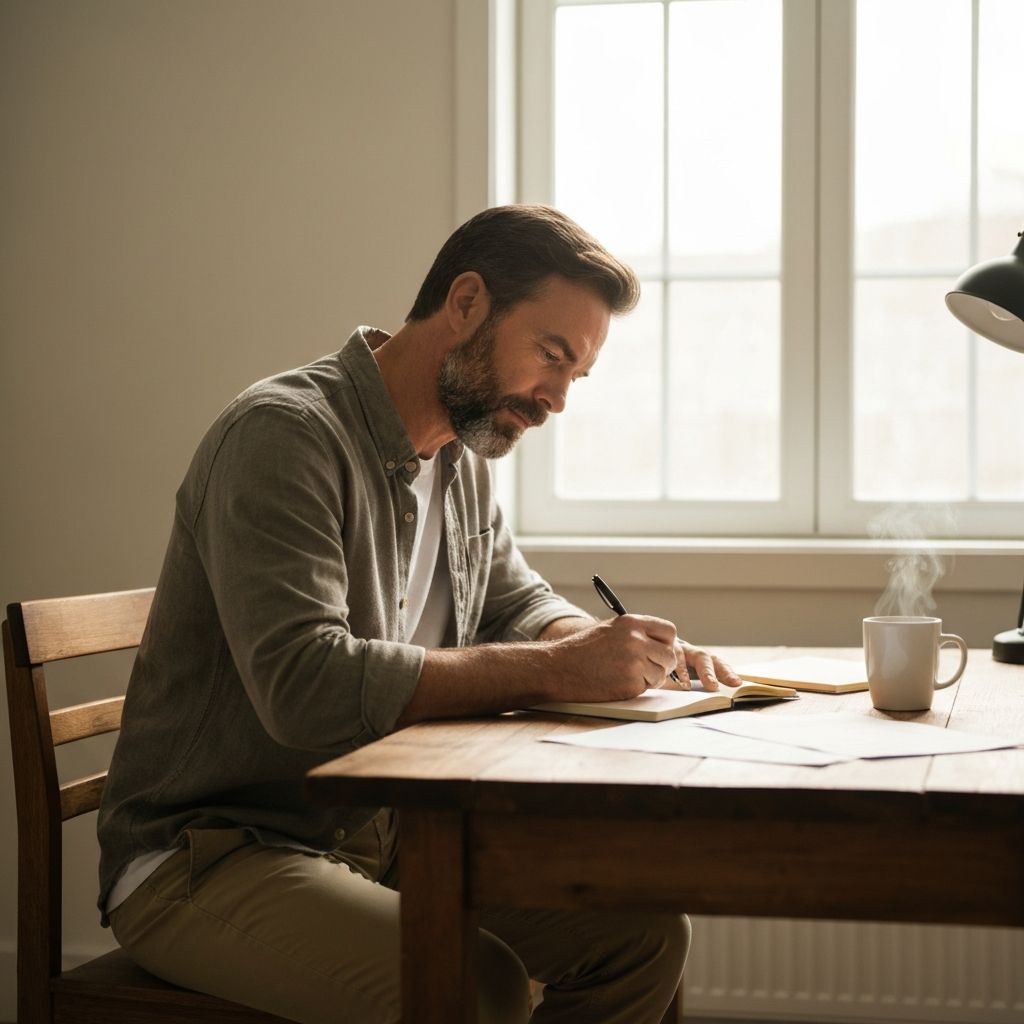 Person writing in journal at a desk